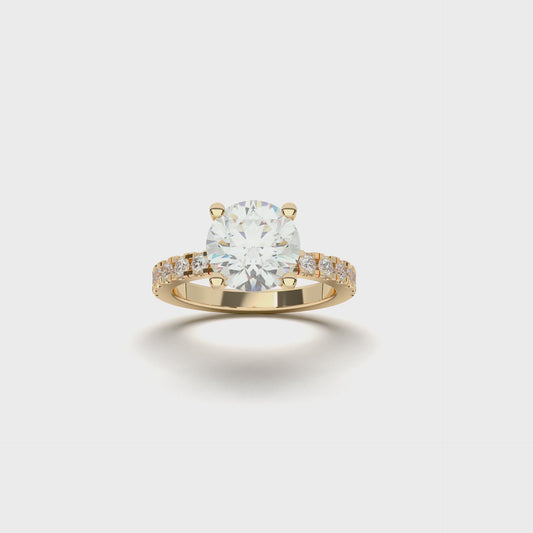 Round Yellow Gold Engagement Ring with Hidden Halo