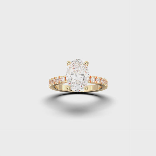 Oval Yellow Gold Engagement Ring with Hidden Halo