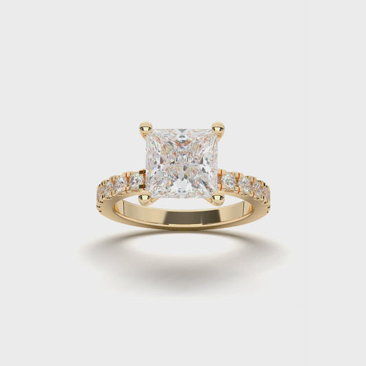 Princess Yellow Gold Engagement Ring with Hidden Halo