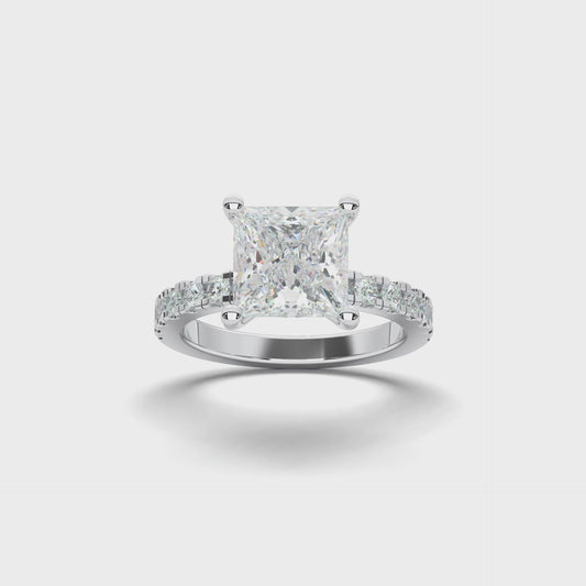 Princess White Gold Engagement Ring with Hidden Halo