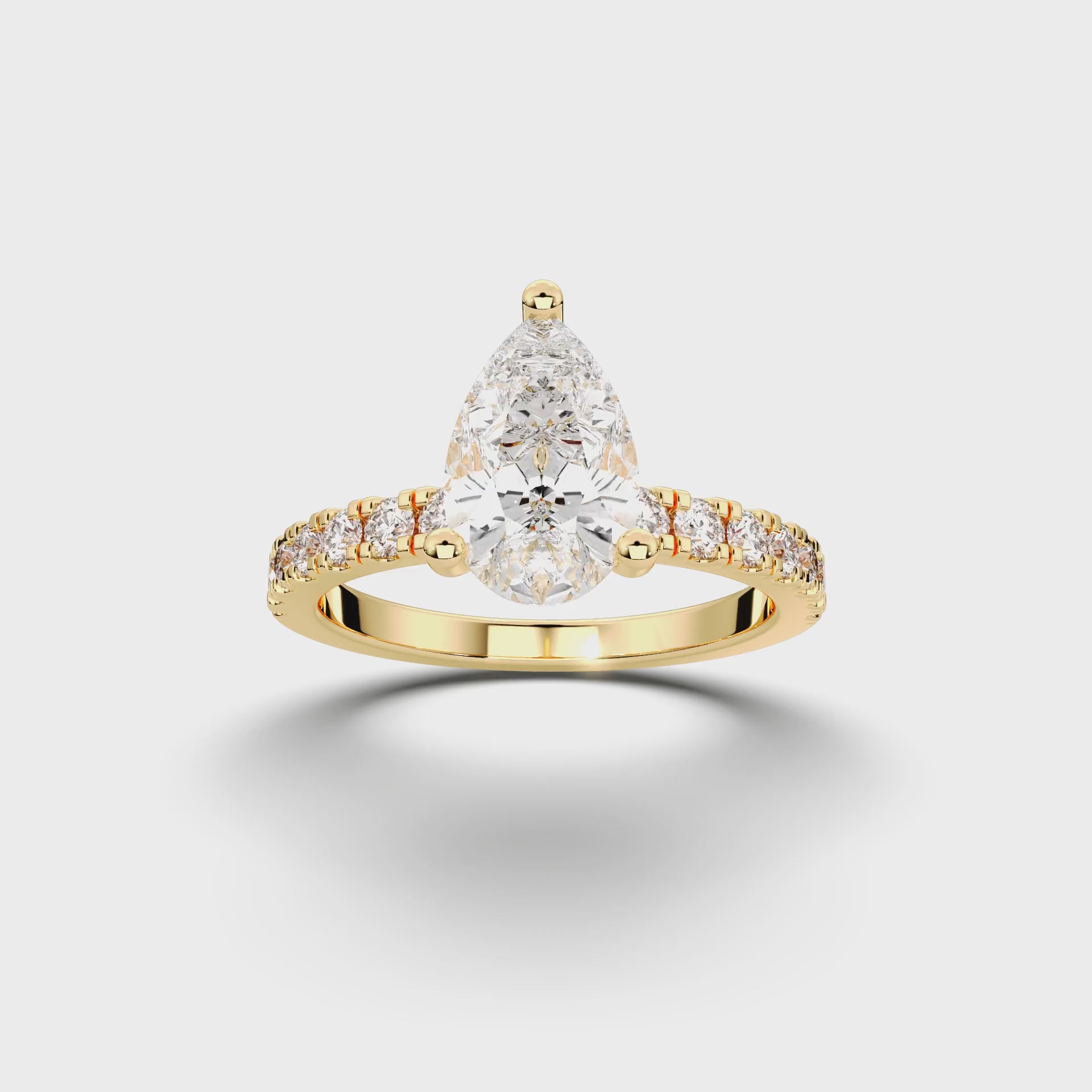 Pear Yellow Gold Engagement Ring with Hidden Halo