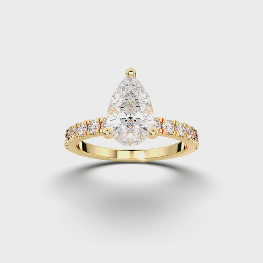 Pear Yellow Gold Engagement Ring with Hidden Halo