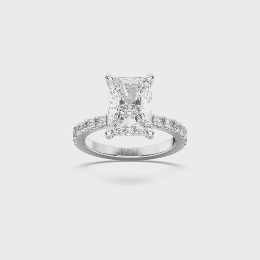 Radiant White Gold Engagement Ring with Hidden Halo