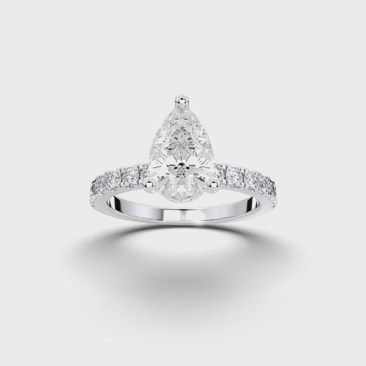 Pear White Gold Engagement Ring with Hidden Halo